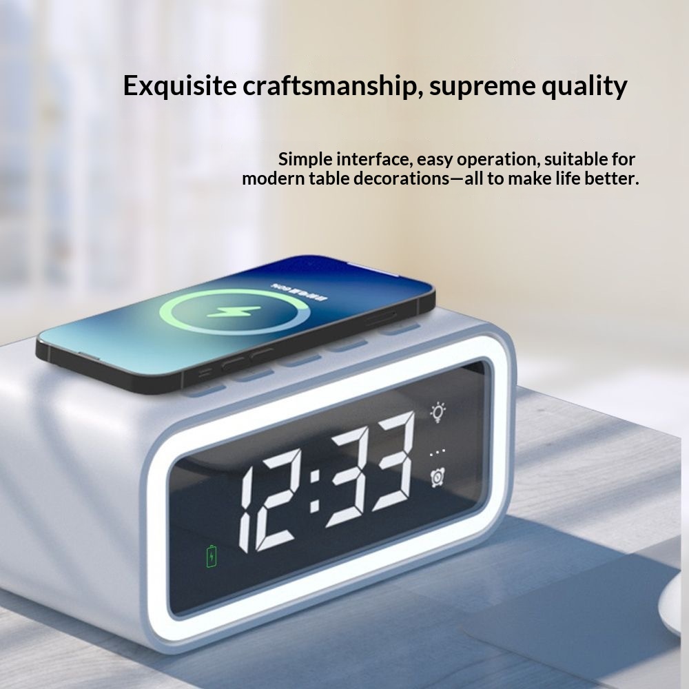 Multi-function Universal Mobile Phone Wireless Charging Electronic Digital Alarm Clock - Image 1