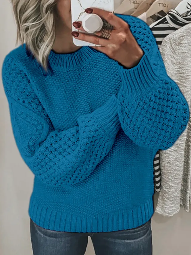 All Match Solid Color Thick Warm Sweater Peacock Blue - Shop at LoveMi