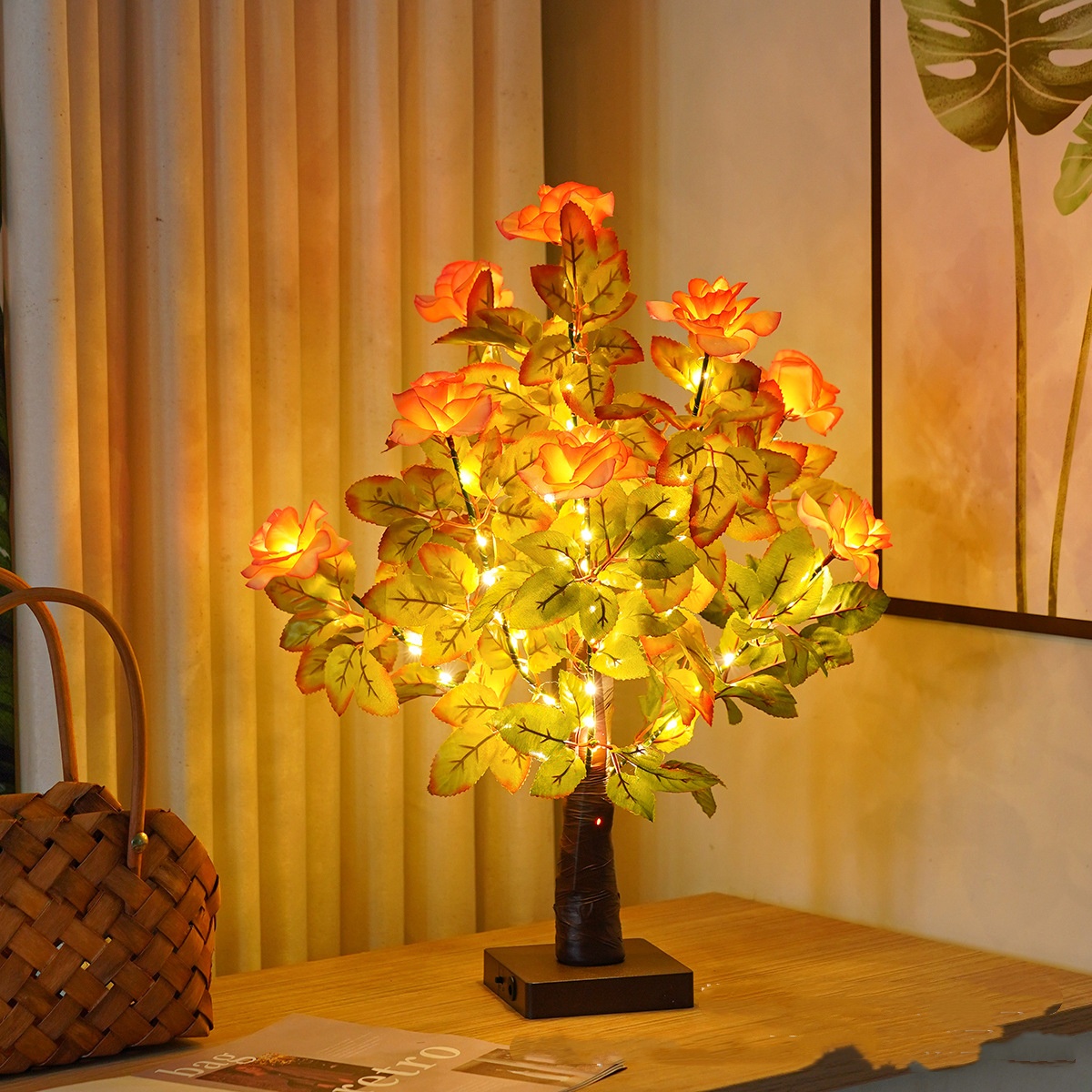 Green Leaf LED Tree Lamp Bedroom Room Decor Table Lamp - Image 5