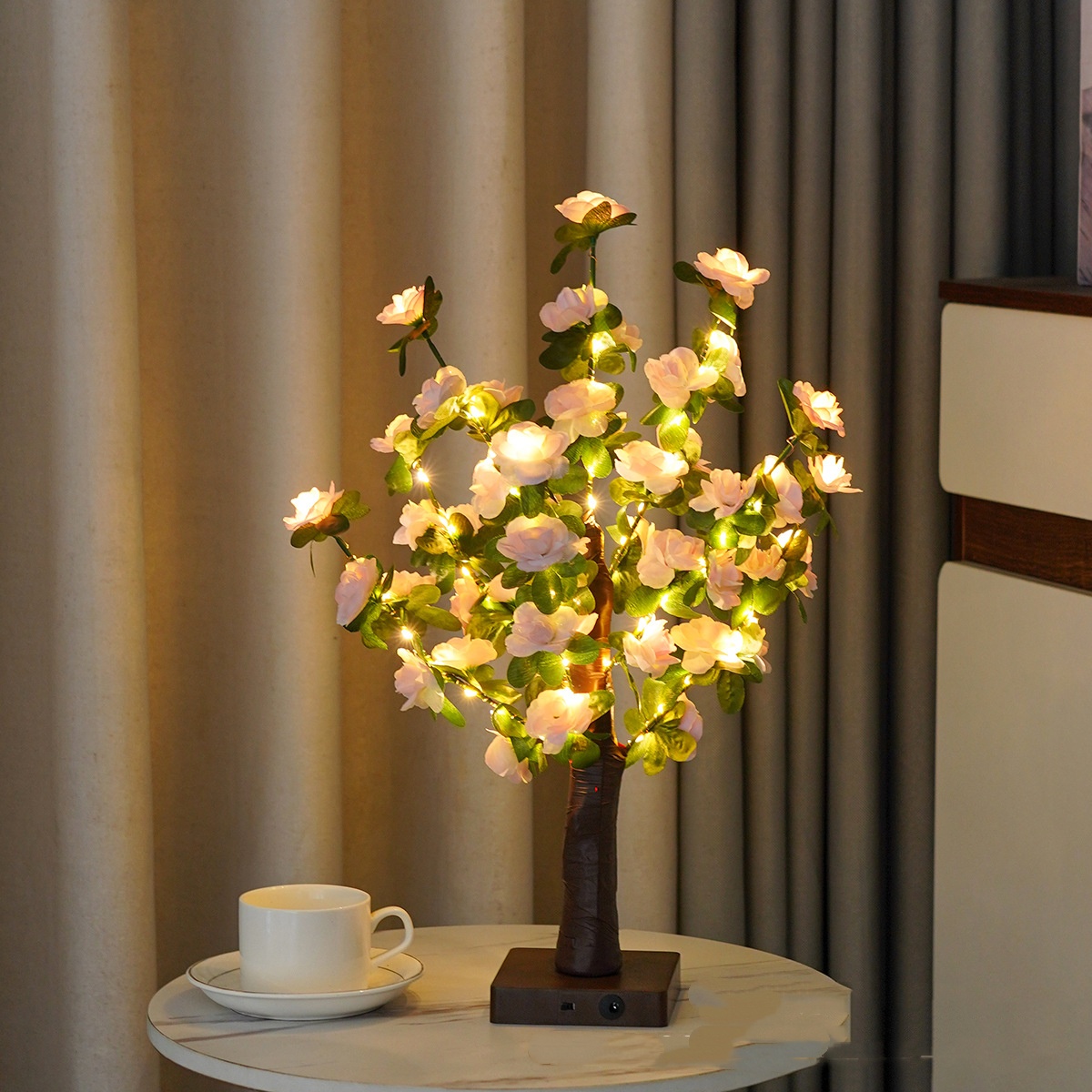 Green Leaf LED Tree Lamp Bedroom Room Decor Table Lamp - Image 4