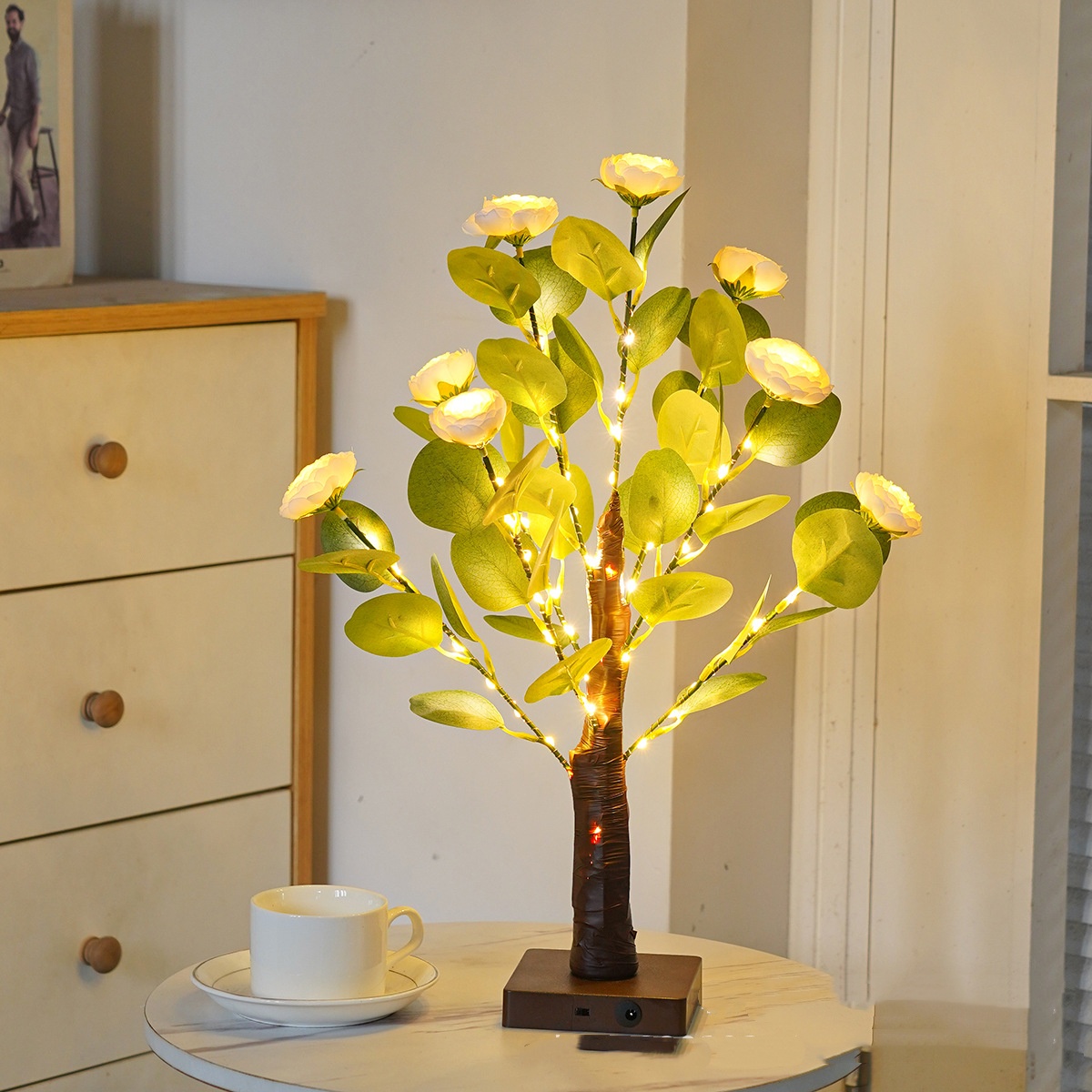 Green Leaf LED Tree Lamp Bedroom Room Decor Table Lamp - Image 6