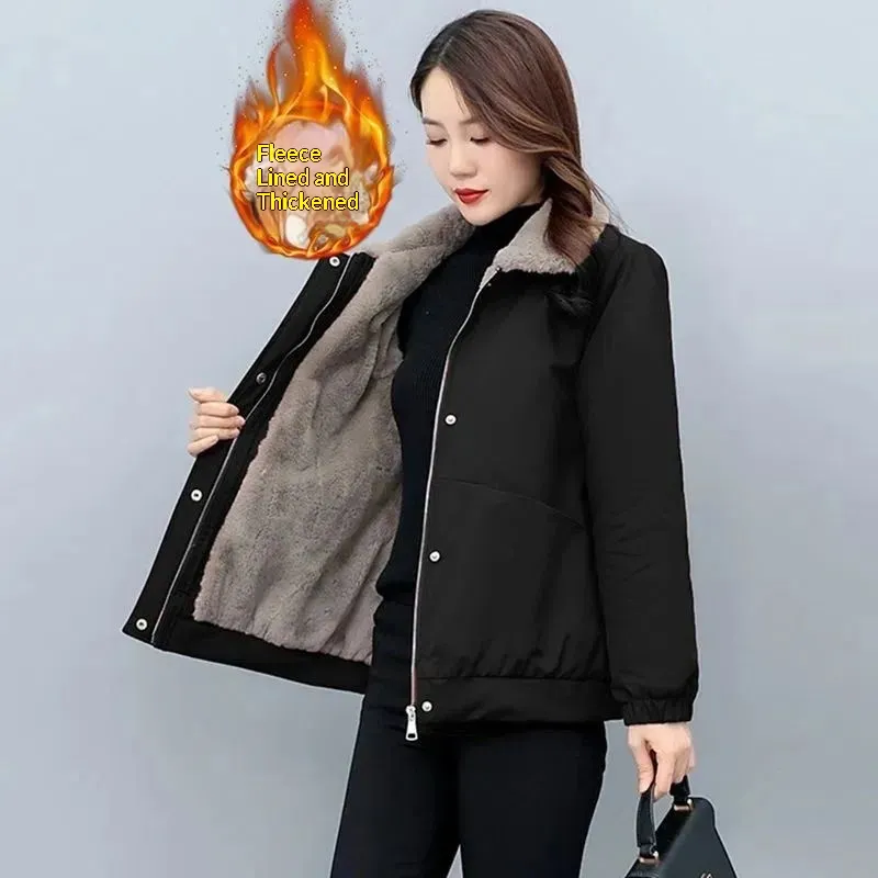 Thickened Versatile Warm Fleece Casual Jacket New Fashion Slim - Black