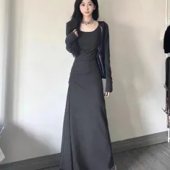 French Slim-fit Elegant Long-sleeved Dress For Women - Grey - View 1
