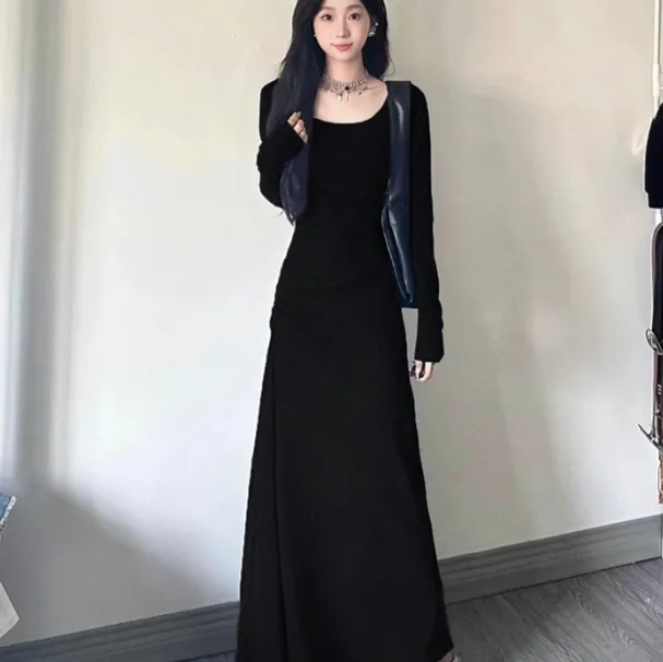 French Slim fit Elegant Long sleeved Dress For Women Black - Shop at LoveMi