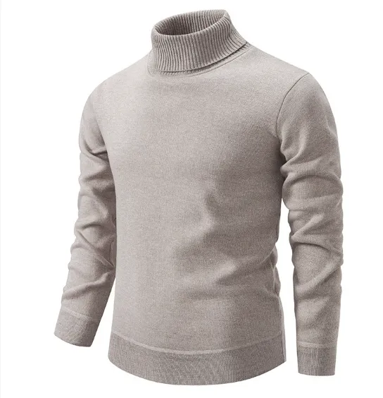 Men's Fleece-lined Thick High-neck Slim-fit Knitted Sweater - Rice