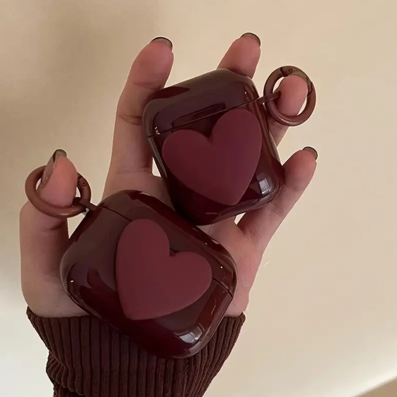 Bluetooth Headphone Case Wine Red Heart Earphone Cover