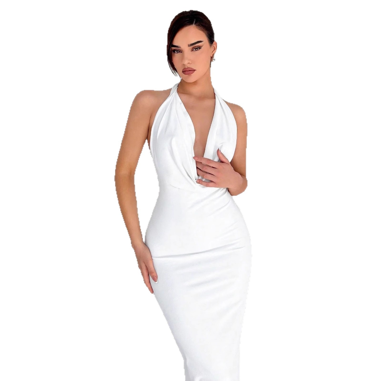 European And American Sexy Slim fit Design Long Dress Solid Color White - Shop at LoveMi