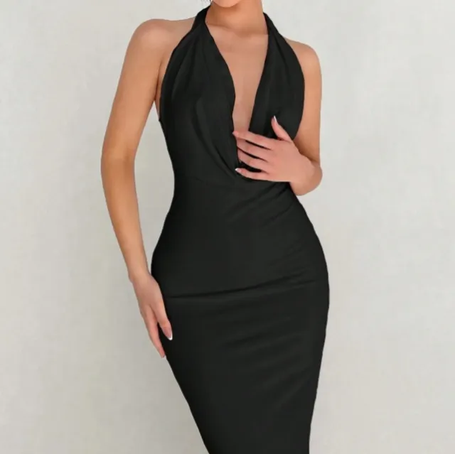 European And American Sexy Slim fit Design Long Dress Solid Color Black - Shop at LoveMi