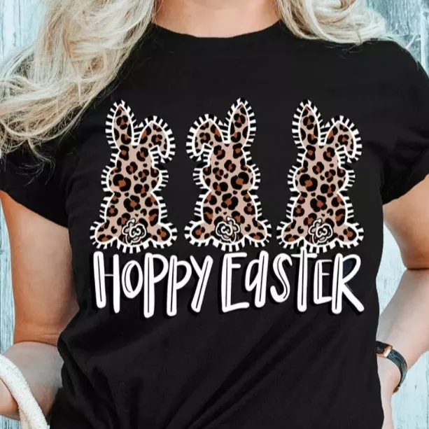 Easter Lady Bunny Pattern Printed Top T shirt Black - Shop at LoveMi