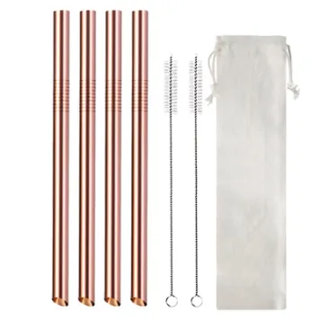 Stainless Steel Angled Straw Drink Milk Tea Cup Set - Rose A Blackbag