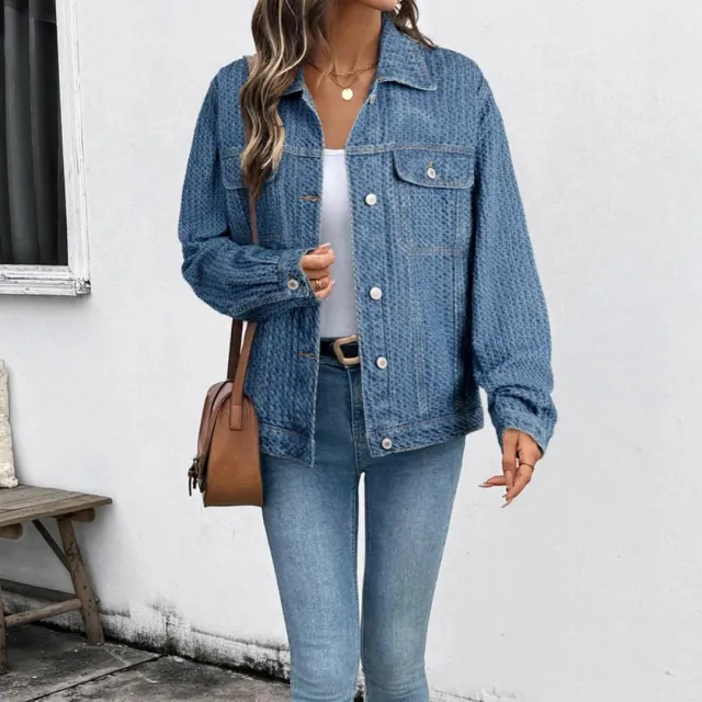 Women's Loose Casual Button Versatile Denim Jacket Blue - Shop at LoveMi