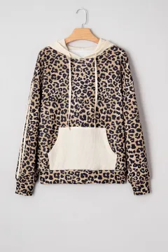 Women's Loose Retro Leopard Print Hooded Sweatshirt - Brown - View 1