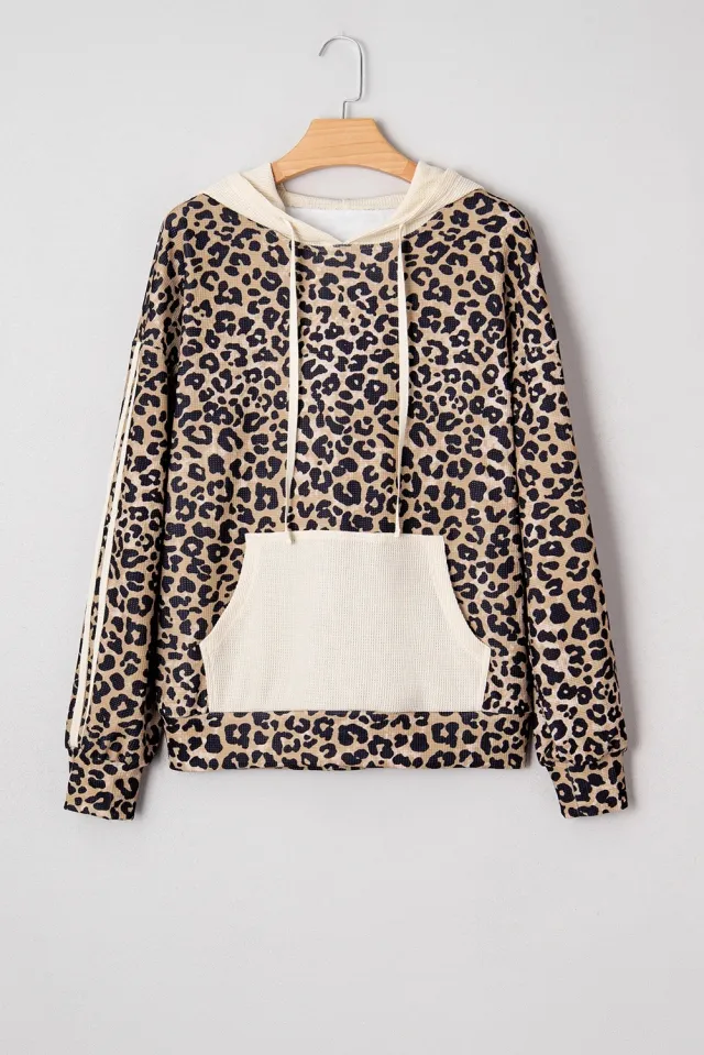 Women's Loose Retro Leopard Print Hooded Sweatshirt Leopard - Shop at LoveMi
