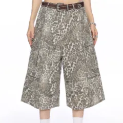 Leopard Print Cargo Denim Capri Pants For Women Summer - Leopard - View 1