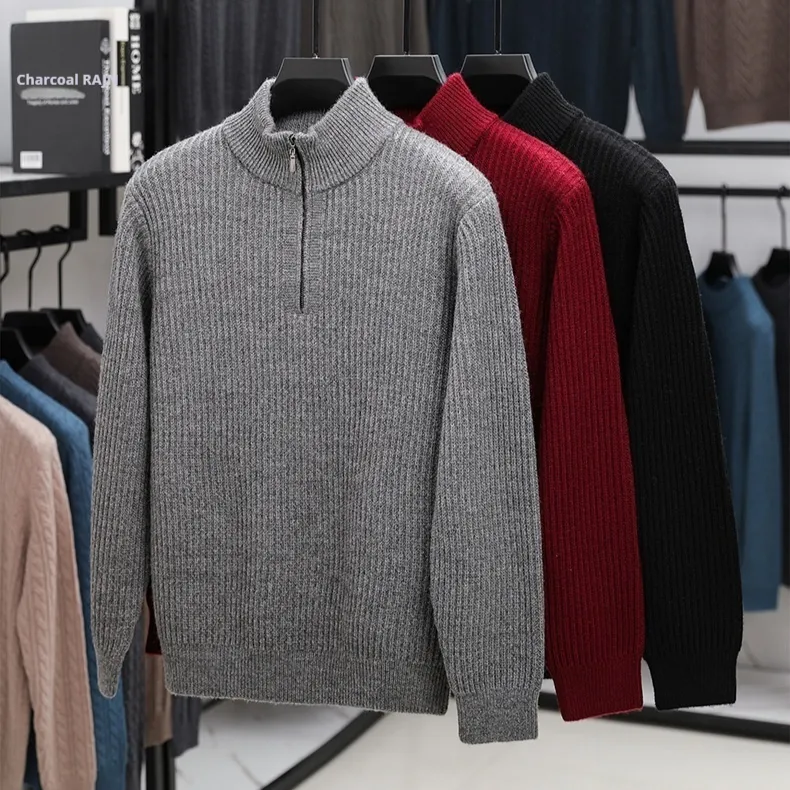 Thickened Men's Half-zip Stand-up Collar Pure Wool