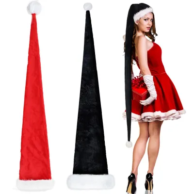Extra Long Christmas Santa Hat Plush Christmas Decorations White Xmas Claus Cap For Party Costume