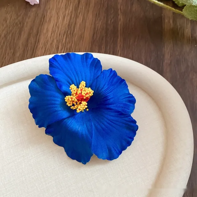 Simulation Hibiscus Hair Clip Women Atmosphere Seaside Photography Headwear Flower Side Clip Blue - Shop at LoveMi