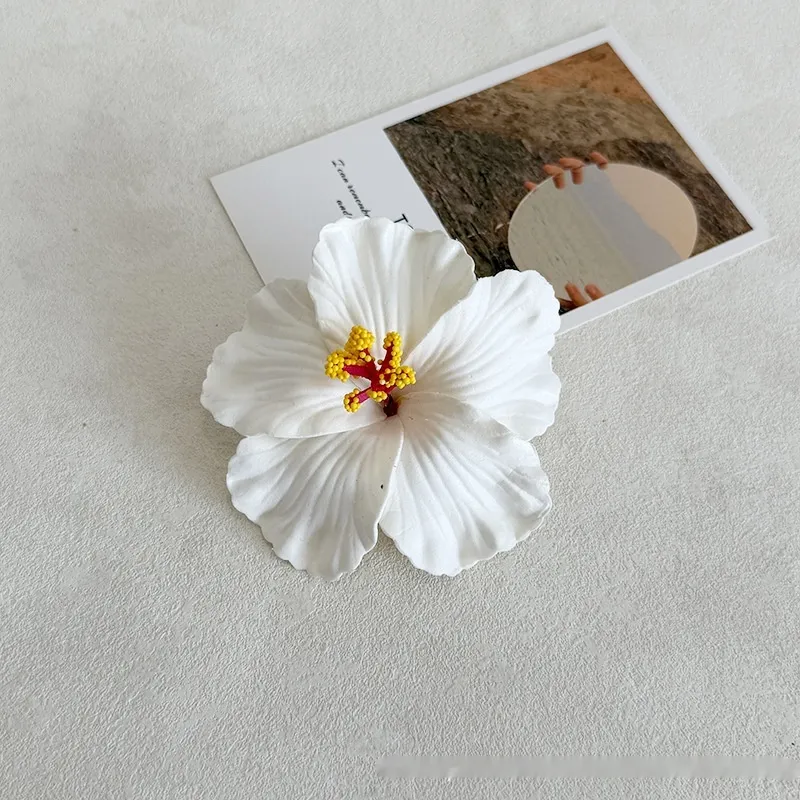 Simulation Hibiscus Hair Clip Women Atmosphere Seaside Photography Headwear Flower Side Clip - White