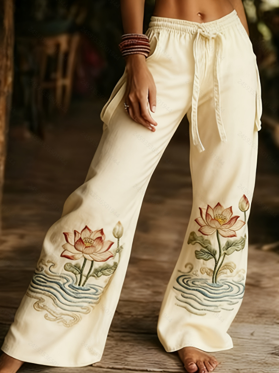 Elegant Printed Women's Wide-Leg Pants