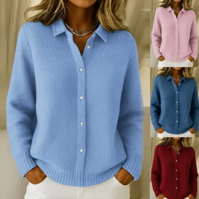 Casual Fashion Button Knitted Lapel Sweater For Women Long Sleeve Knitted Sweaters Tops Winter Jumper