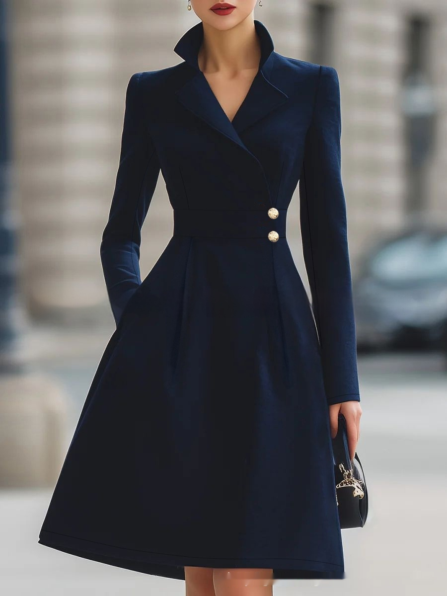 Lady French High end Elegant Luxury Fashion Slim Pocket Dress Navy - Shop at LoveMi