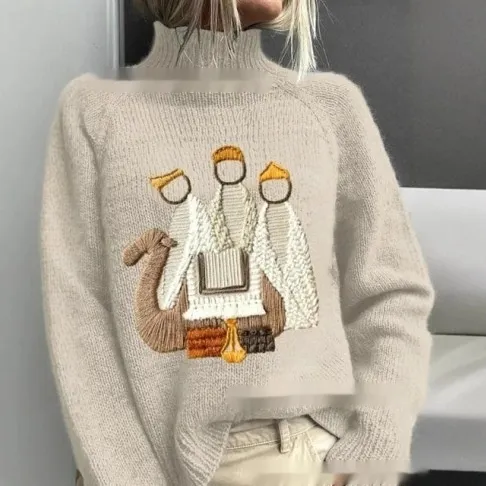 High neck Christmas Lapel Totem Long sleeve Sweater Style 02 - Shop at LoveMi