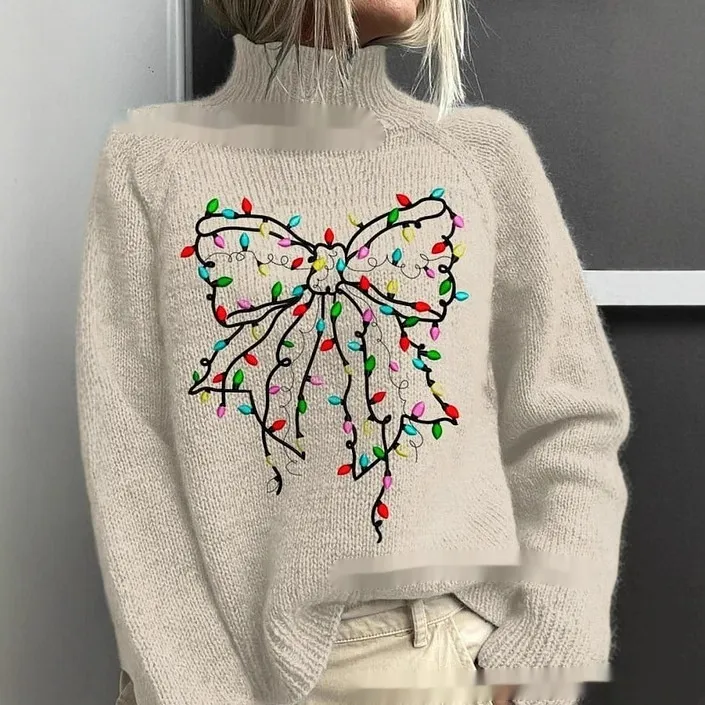 High-neck Christmas Lapel Totem Long-sleeve Sweater - Style 03-3Xl