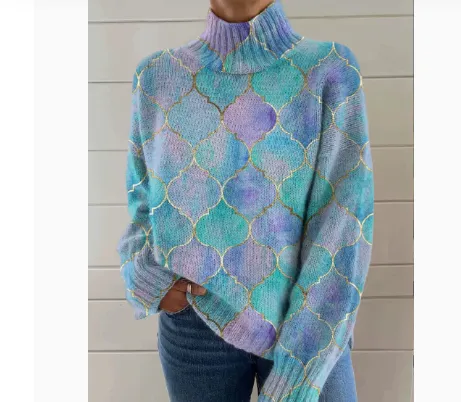 European And American Women's Printed Wear Turtleneck Sweater 46Stylee127 - Shop at LoveMi