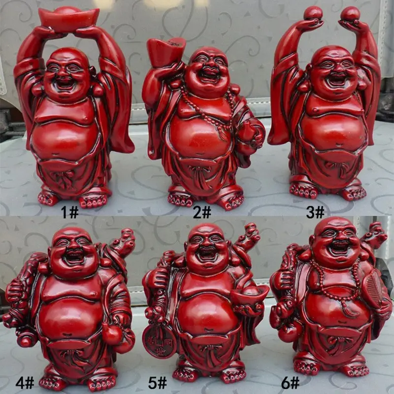 Resin Buddha Statue Rosewood Maitreya Gold-plated Set