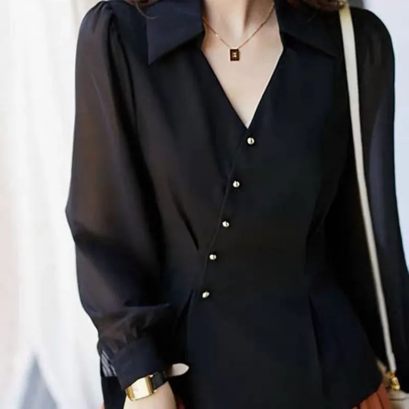 Autumn Solid Color Cardigan Shirt Women - Black