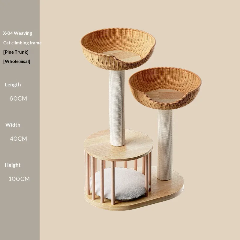 Solid Wood Cat Climbing Frame, Cat Tree, And Cat Bed All-in-one - Straight Pine Trunk
