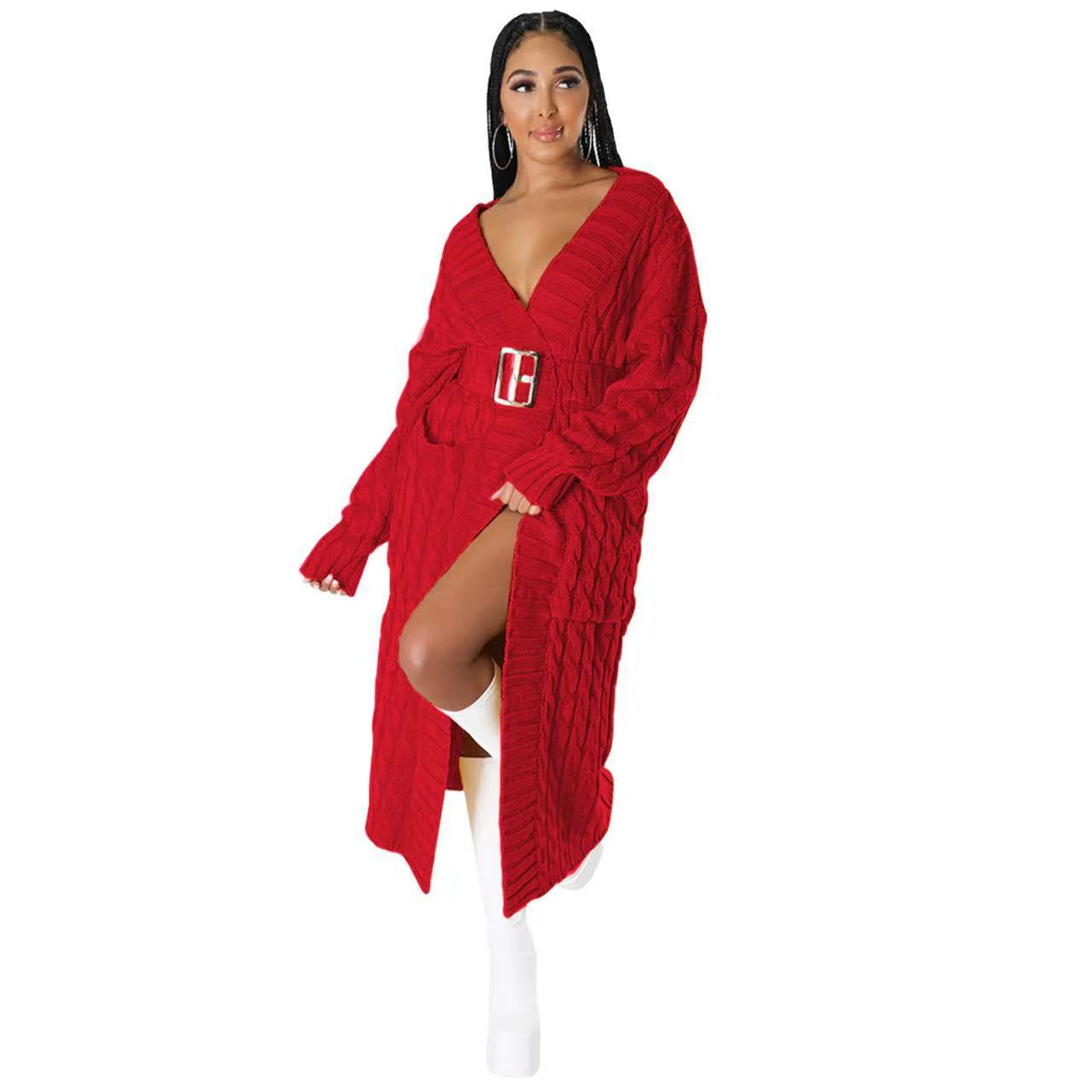 Women's Autumn And Winter New Loose Knitted Cardigan Sweater Jacket Red - Shop at LoveMi