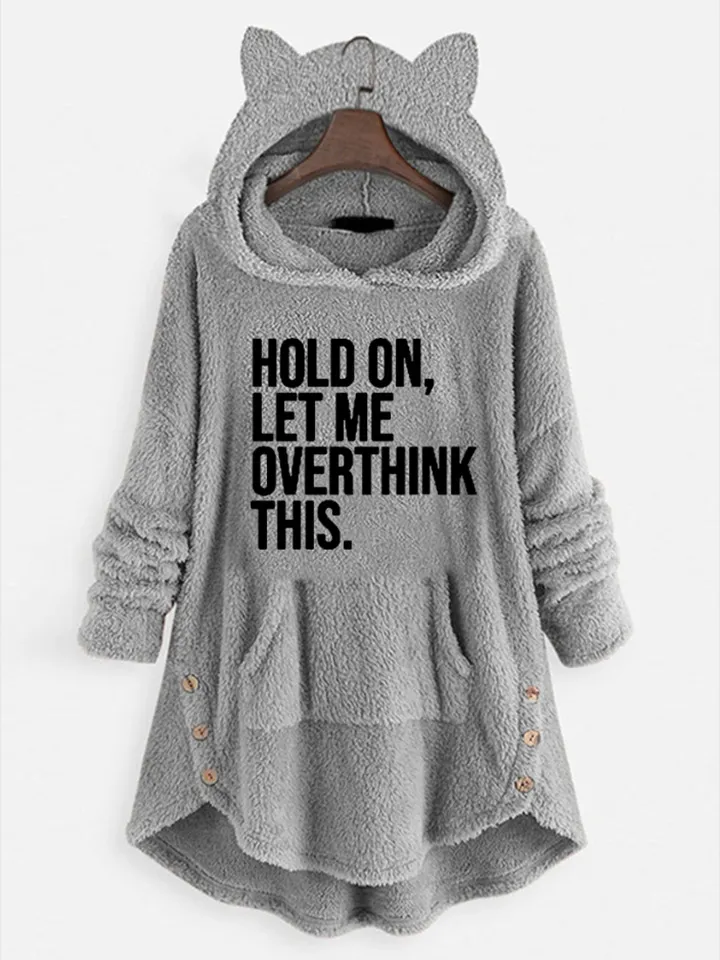 Hooded Long-sleeve Double-sided Fleece Women's Plus-size Coat - Grey