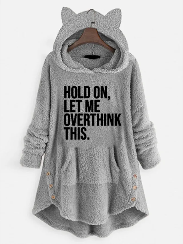 Hooded Long sleeve Double sided Fleece Women's Plus size Coat Grey - Shop at LoveMi