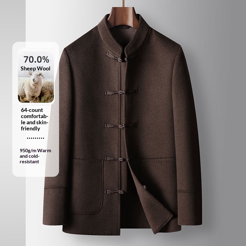 Men's Woolen Coat Chinese Stand-up Collar Wool Warm Jacket