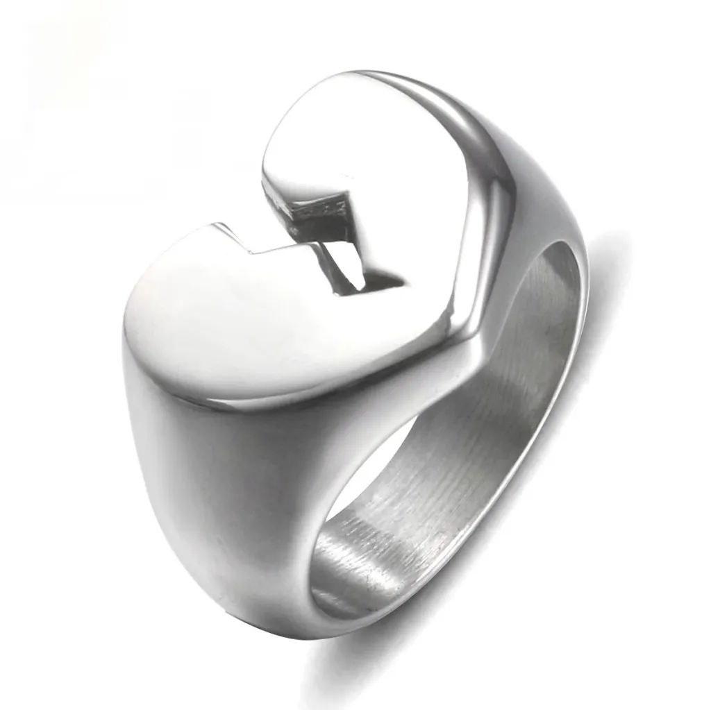 European And American Fashion Heart-shaped Titanium Steel Ring - Steel Color