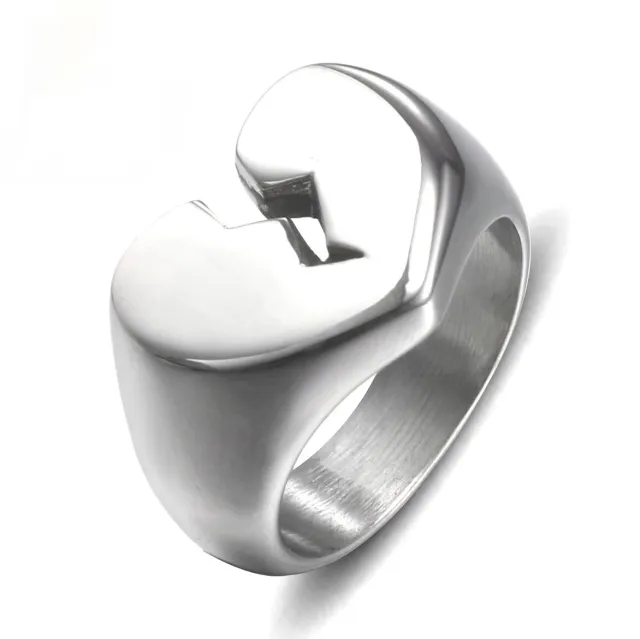 European And American Fashion Heart shaped Titanium Steel Ring Steel Color - Shop at LoveMi