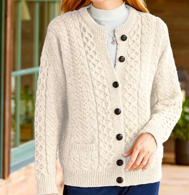 Women's Casual Knit Cardigan Sweater Cozy Long Sleeve Beige - Shop at LoveMi