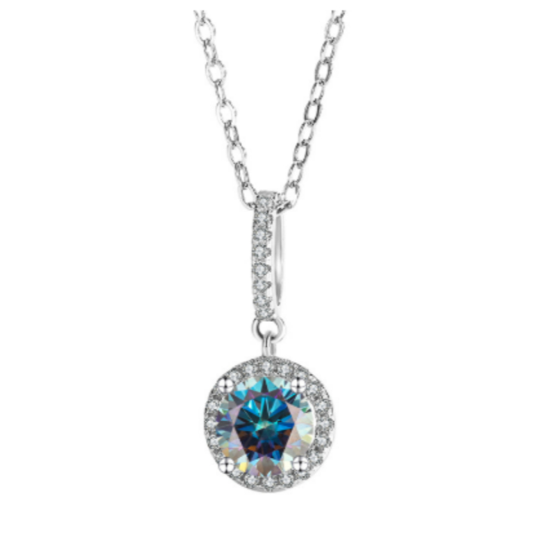 S925 Sterling Silver Moissanite One Carat Square And Round Pendant With Six-claw Snowflake Design