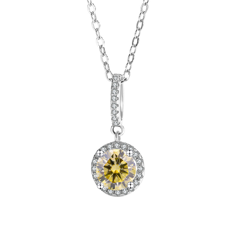 S925 Sterling Silver Moissanite One Carat Square And Round Pendant With Six-claw Snowflake Design