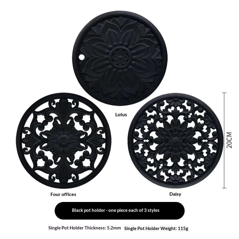 Classic Insulated Hollowed-out Silicone Casserole High-temperature Resistant Food Bowl Plate Mat - Black
