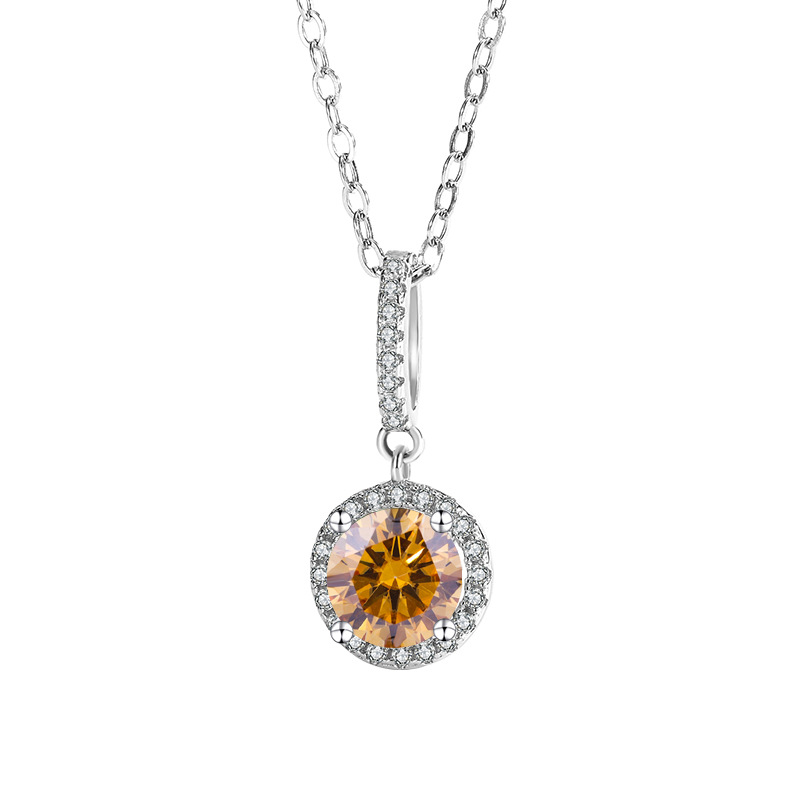 S925 Sterling Silver Moissanite One Carat Square And Round Pendant With Six-claw Snowflake Design