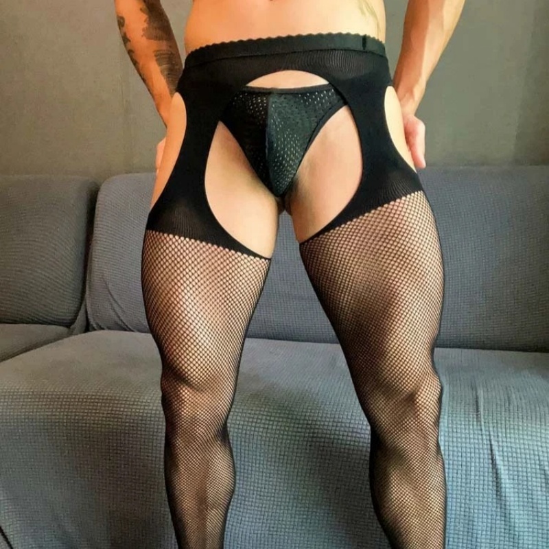 New Sexy Mesh Socks For Cross-dressing Menopen-crotch Design, No Need To Remove