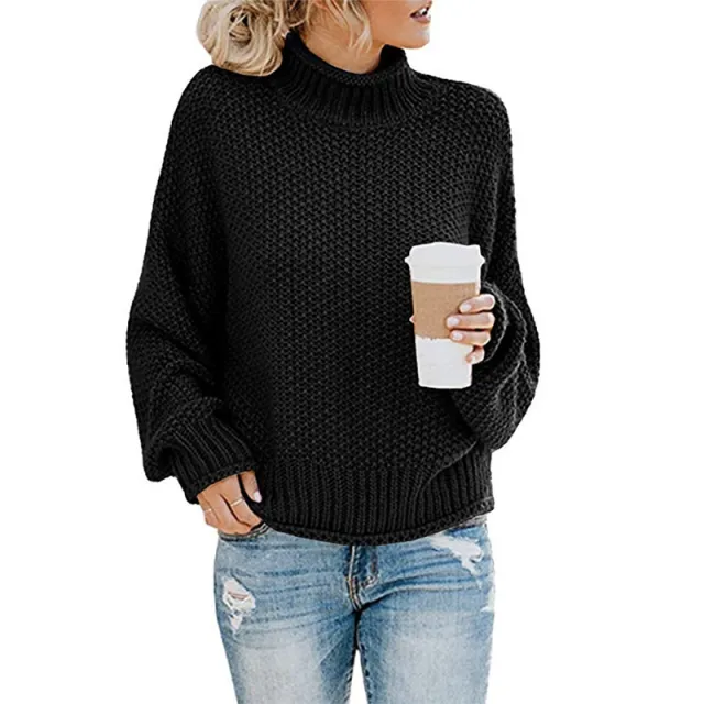 Women's Turtleneck Sweater Loose Solid Color Black - Shop at LoveMi