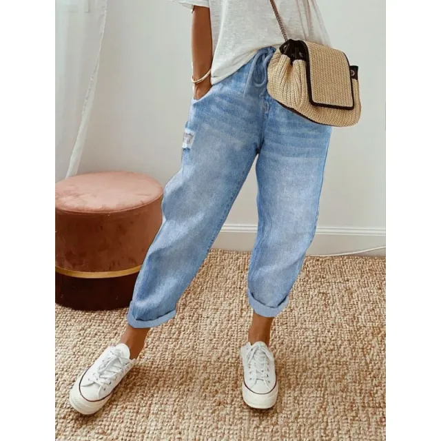 Women's Denim Pocket Elasticated Slacks Blue - Shop at LoveMi