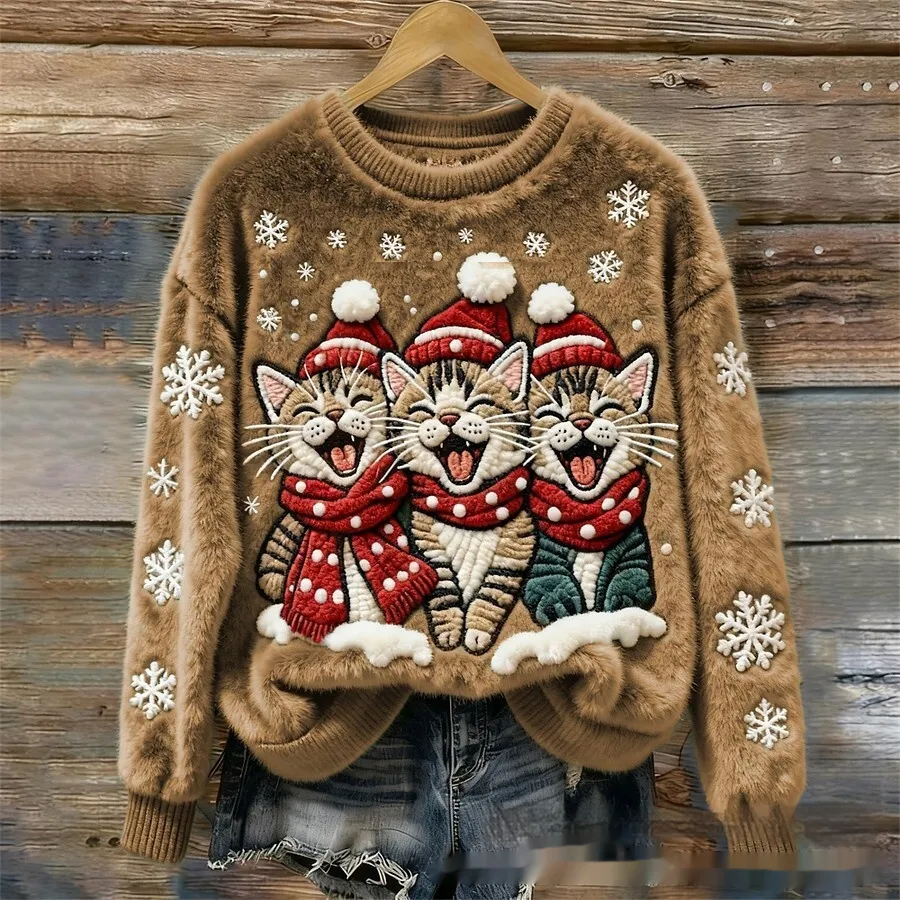 Christmas-themed 3D Digital-print Hoodie - Brown