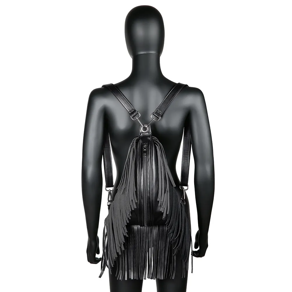 Outdoor Fashionable Tassel Backpack Wallet - Black