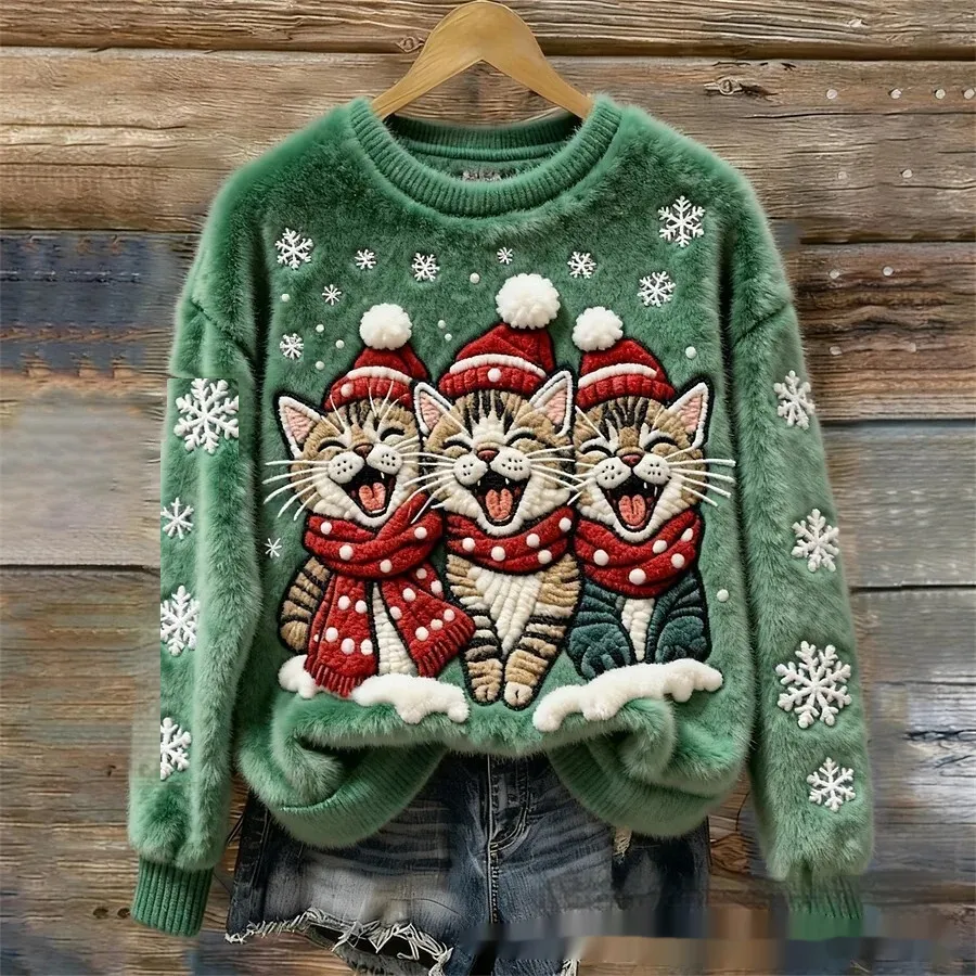 Christmas-themed 3D Digital-print Hoodie - Green Line E139