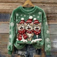 Christmas-themed 3D Digital-print Hoodie - Green Line E139 - View 1