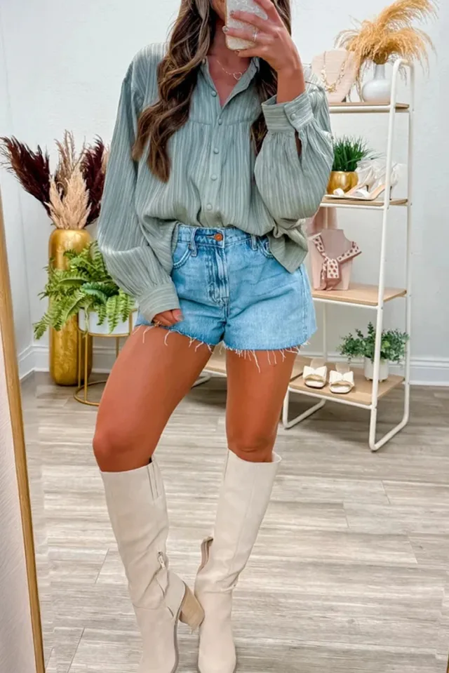 Women's Solid color Casual Loose fitting Long sleeve Shirt Green - Shop at LoveMi